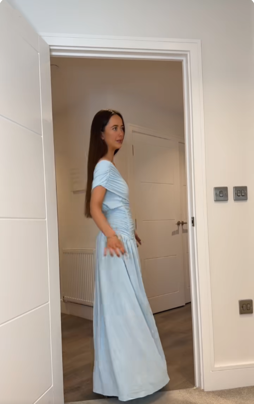 Women's Cocktail Party Gowns Sheath One Shoulder With Pleated Ruched Light Sky Blue Long Graduation Dinner Outfits Prom Dresses AB1872