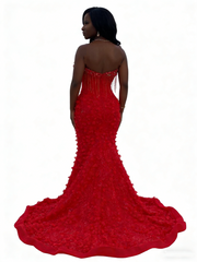 Elegant Mermaid Sweetheart Red Sequin With Beadings Black Girls Long Formal Prom Evening Dress Dinner Outfits Party Gowns AB2084