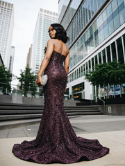 Sexy Special Occasion Dress Mermaid Sweetheart Grape Sequins Prom Dresses With Beads Gem Party Dress Long Evening Dresses AB2103