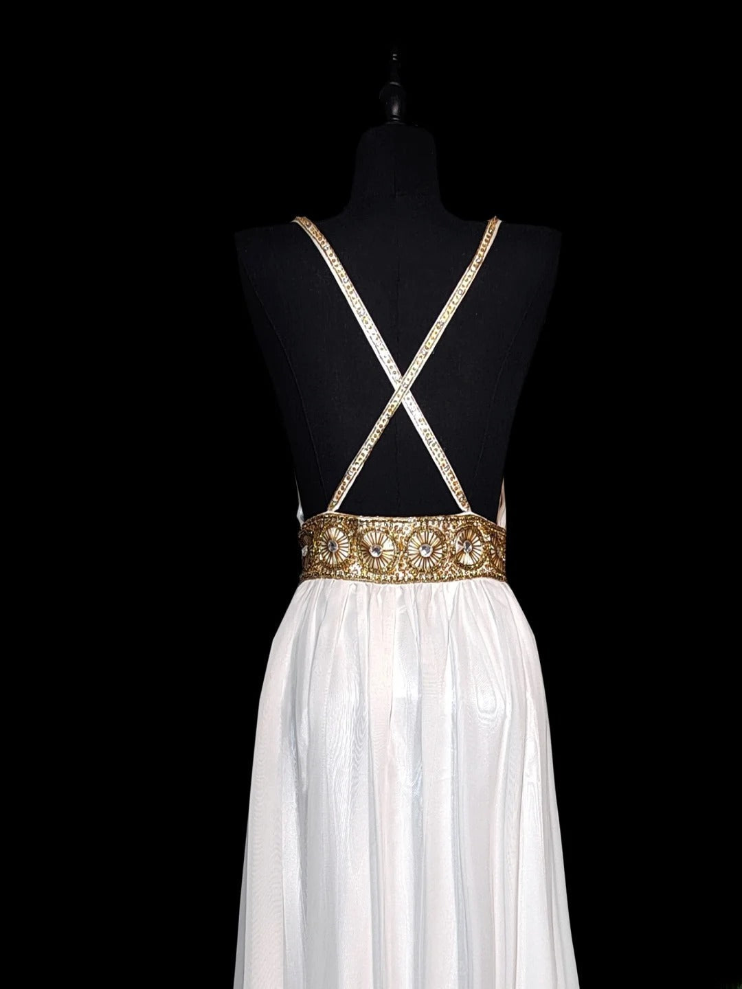 Retro 60s A Line Chiffon White Blue With Gold Beads Sleeveless Long Prom Dresses High School Senior Graduation Dance Party Outfits AS042