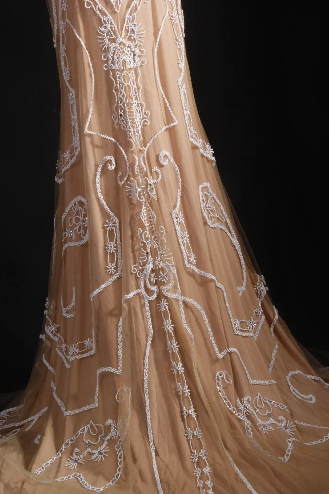 Vintage Mermaid Scoop Long Party Dress Tulle With Lace Inspo Champagne Floor Length Prom Dress AS050