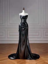 Glitter Mermaid Black Strapless With Removable Sleeves Long Formal Fancy Prom Evening Dress Dinner Outfits Party Gowns For Teens AQ061