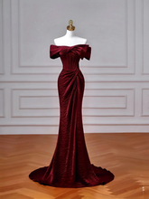 Simple Mermaid Off The Shoulder Burgundy With Sleeves Long Formal Prom Dresses Night Outfits Party Gowns AQ062