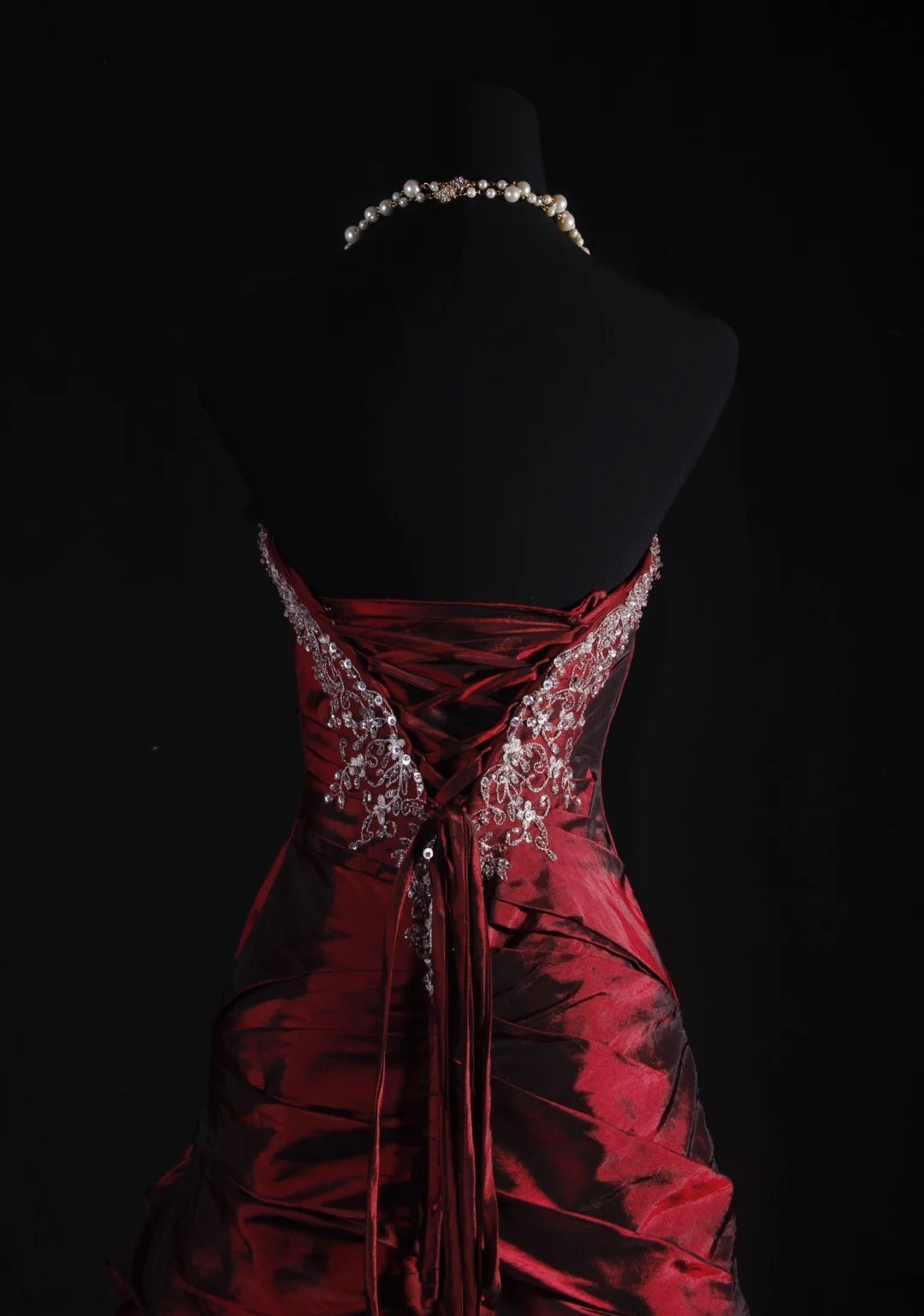 Vintage Ball Gowns Strapless Burgundy Wine Red Dark Satin Party Dress With Beads 1950s Retro Classy Birthday Dinner Long Prom Dresses AS076