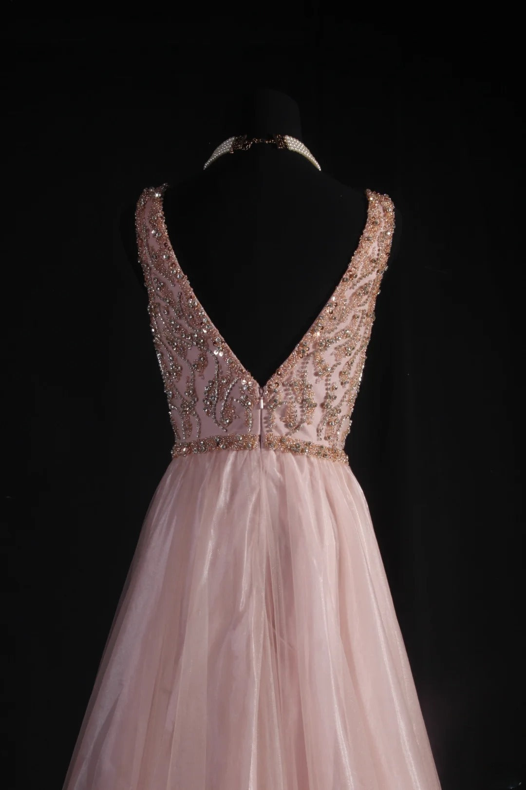 Women's Cocktail Party Gowns A Line V Neck Blush Pink With Beaded Tops Long Graduation Dinner Outfits Prom Dresses AS097