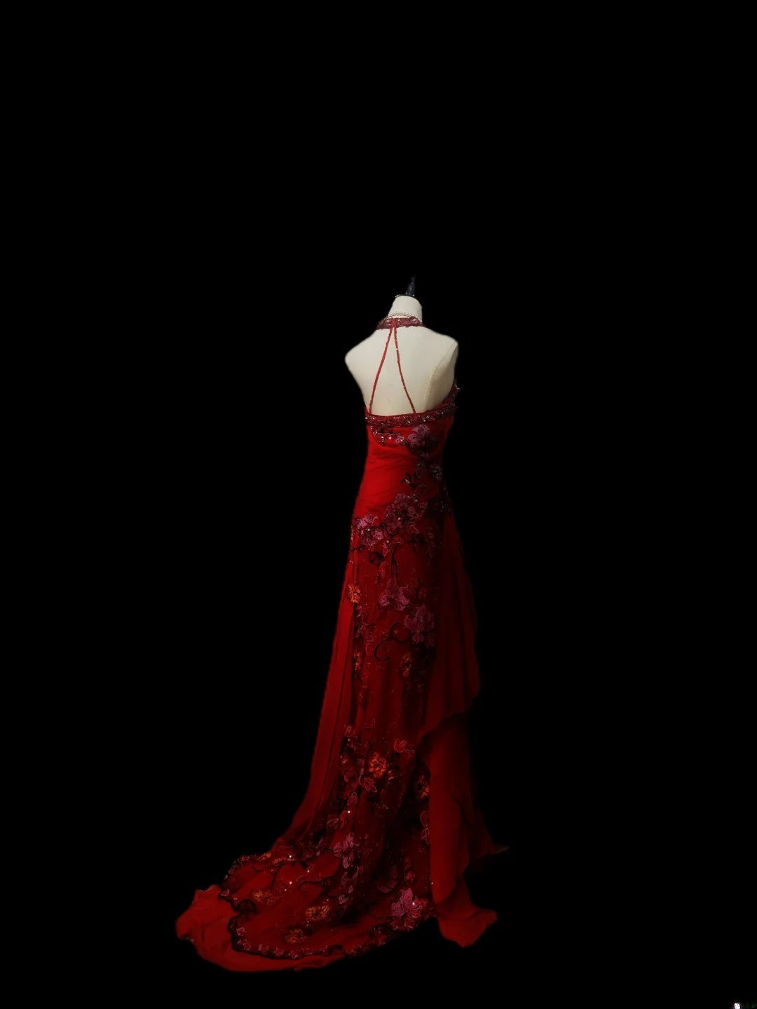 Vintage 1950s A line Halter Burgundy Tiered With Appliques Long Prom Dresses High School Senior Graduation Dance Evening Gown AS097