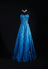 Vintage 80s Formal A Line Sweetheart Blue With Beads Sleeveless Long Prom Dresses Party Formal Gowns AS101