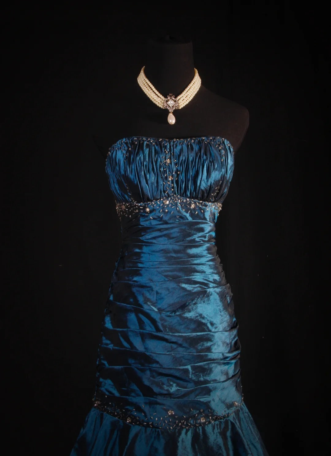 Vintage 50s 1950s Formal Mermaid Strapless Navy Blue With Beads Sleeveless Long Prom Dresses Party Formal Gowns AS115