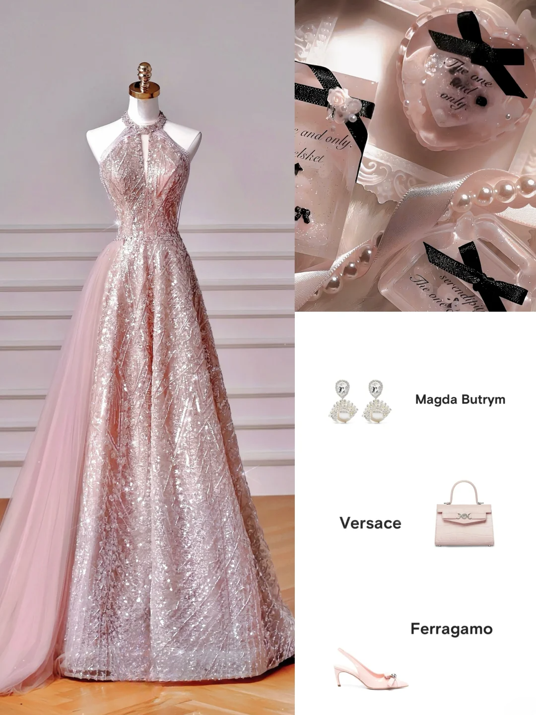 Glamour Ball Gown High Neck Pink Sequins Long Prom Dresses Party Dress 20th Birthday Outfits Prom Gowns AQ128
