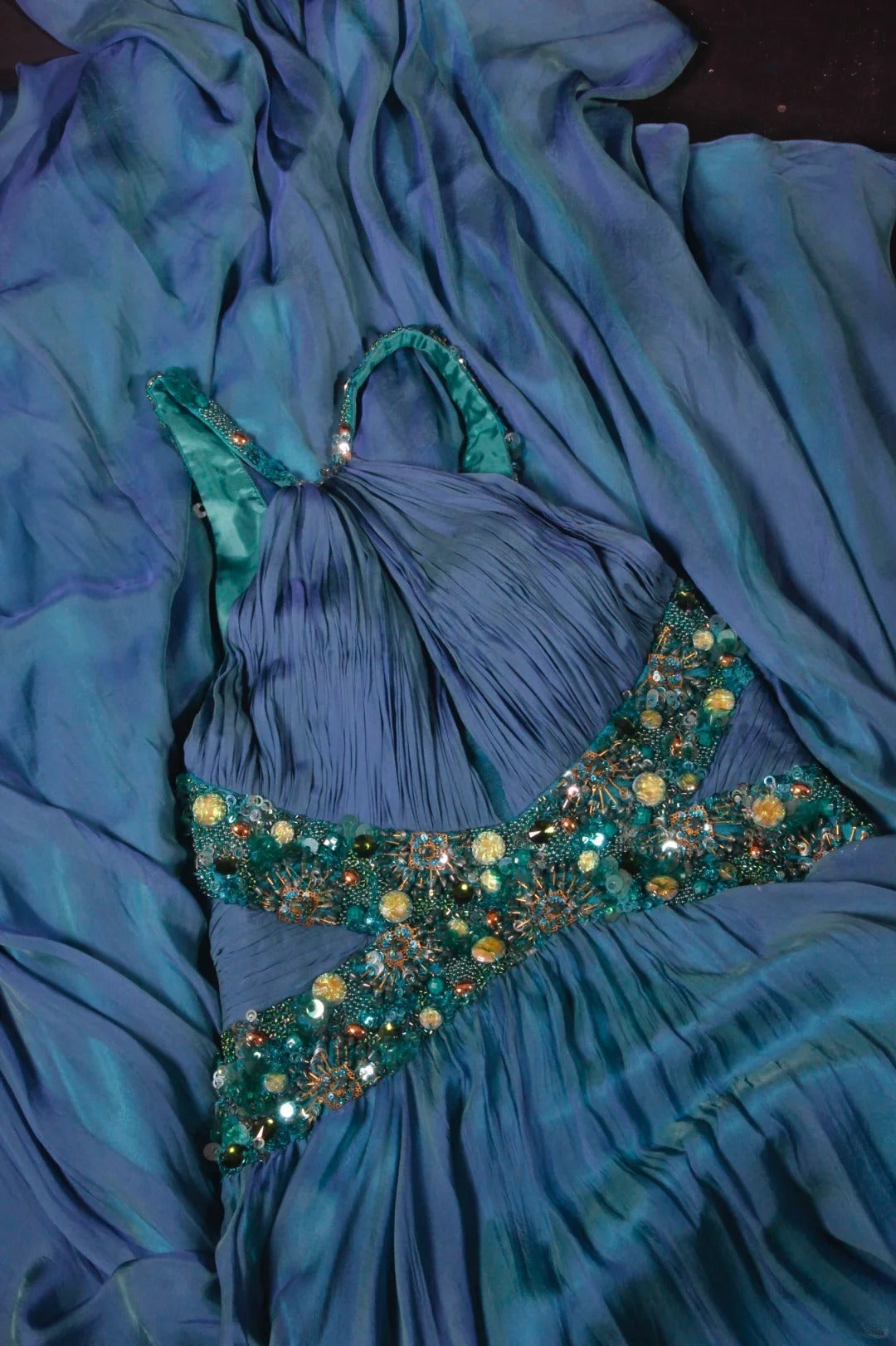 Retro Vintage 1960s Formal A line Halter Blue Fashion With Beads Long Prom Dresses Party Formal Gowns AS133