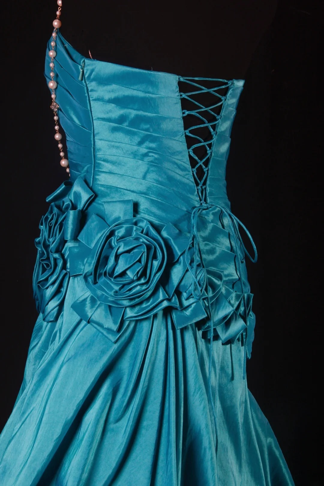 Vintage Ball Gowns Women's Cocktail Party Gowns Strapless With Ruched Flowers Blue Long Graduation Dinner Outfits Prom Dresses AS134