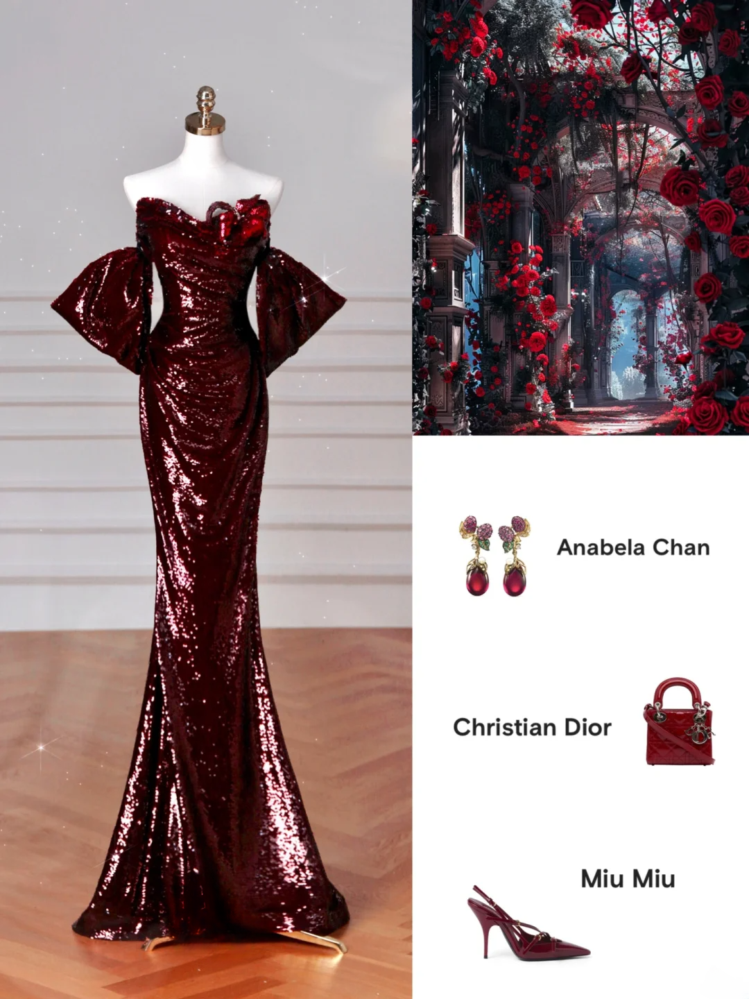 Glitter Mermaid Sweetheart Burgundy With Short Sleeves Sequins Long Formal Prom Dresses Dance Night Outfits Evening Birthday Outfit AB2208