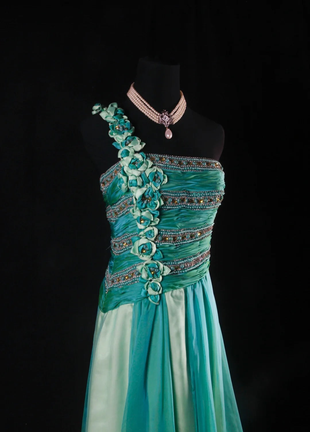 Retro 70s 1960s Formal A Line Multi Colors Green Blue With Gem Beads One Shoulder Sleeveless Long Prom Dresses Party Formal Gowns AS147