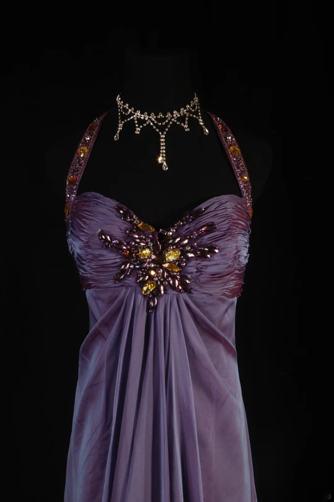 Retro 70s 1960s Formal A Line Halter Purple With Gem Beads Cape Sleeveless Long Prom Dresses Party Formal Gowns AS152