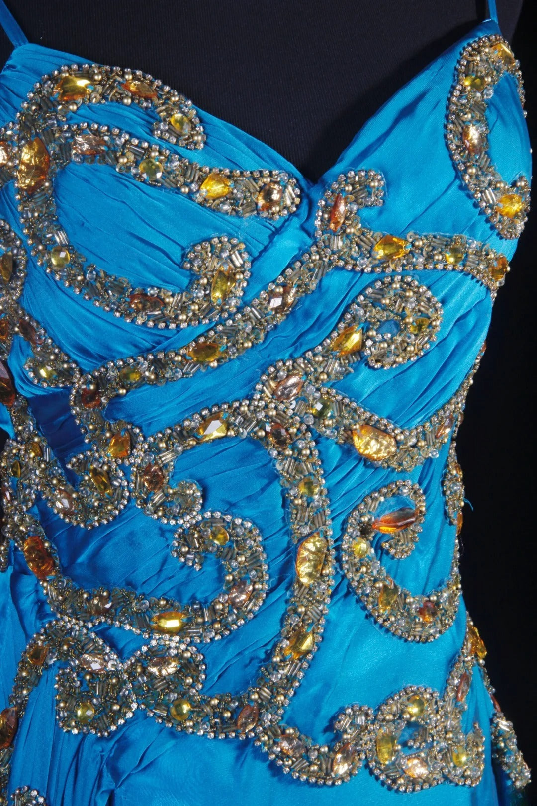 Chic A line Spaghetti Straps Chiffon Blue With Gold Beads Sequins Long Formal Fancy Prom Dresses Dinner Outfits Party Gowns For Teens AB2185