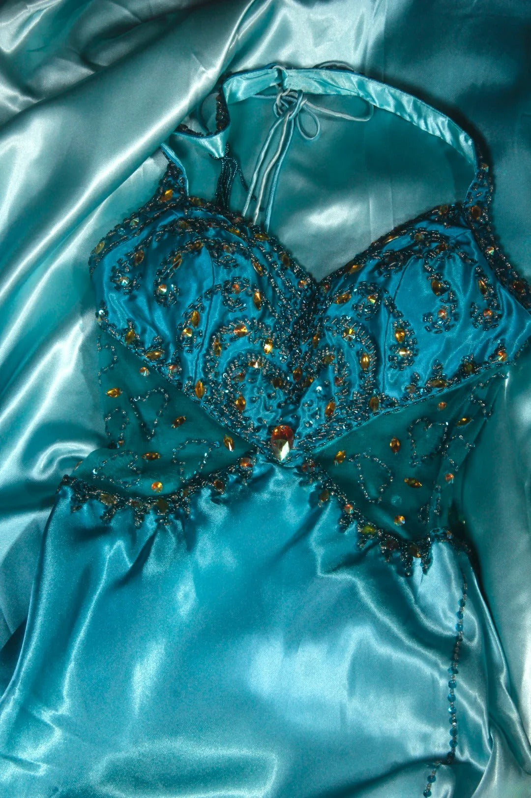 Vintage Mermaid Halter Blue Satin With Beads Long Formal Fancy Prom Dresses Night Outfits Party Gowns For Teens AS189