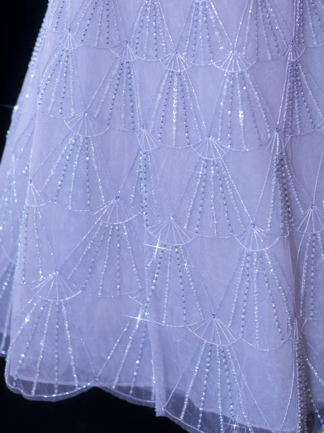 Chic Formal Ball Gown Strapless Lilac Tulle With Beads Style Impress Mid-Length Prom Dresses Party Gowns AS608