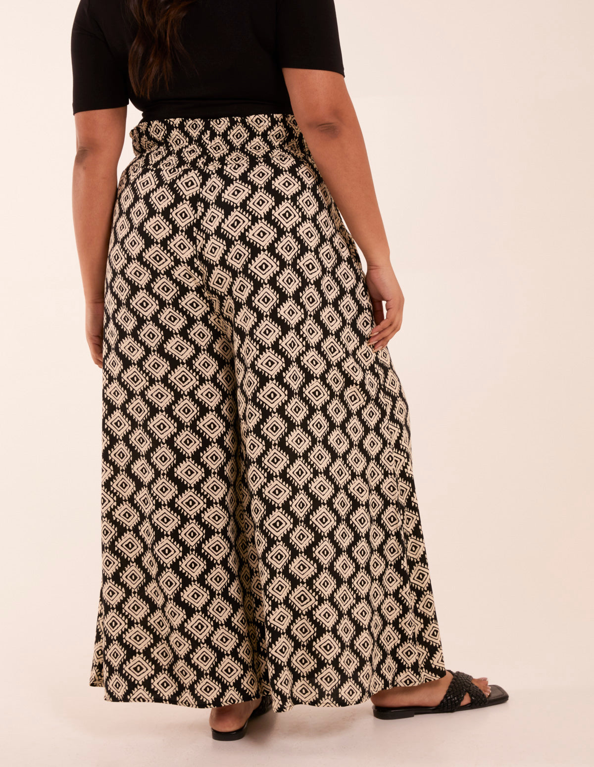 Curve Shirred Wide Leg Aztec Trousers