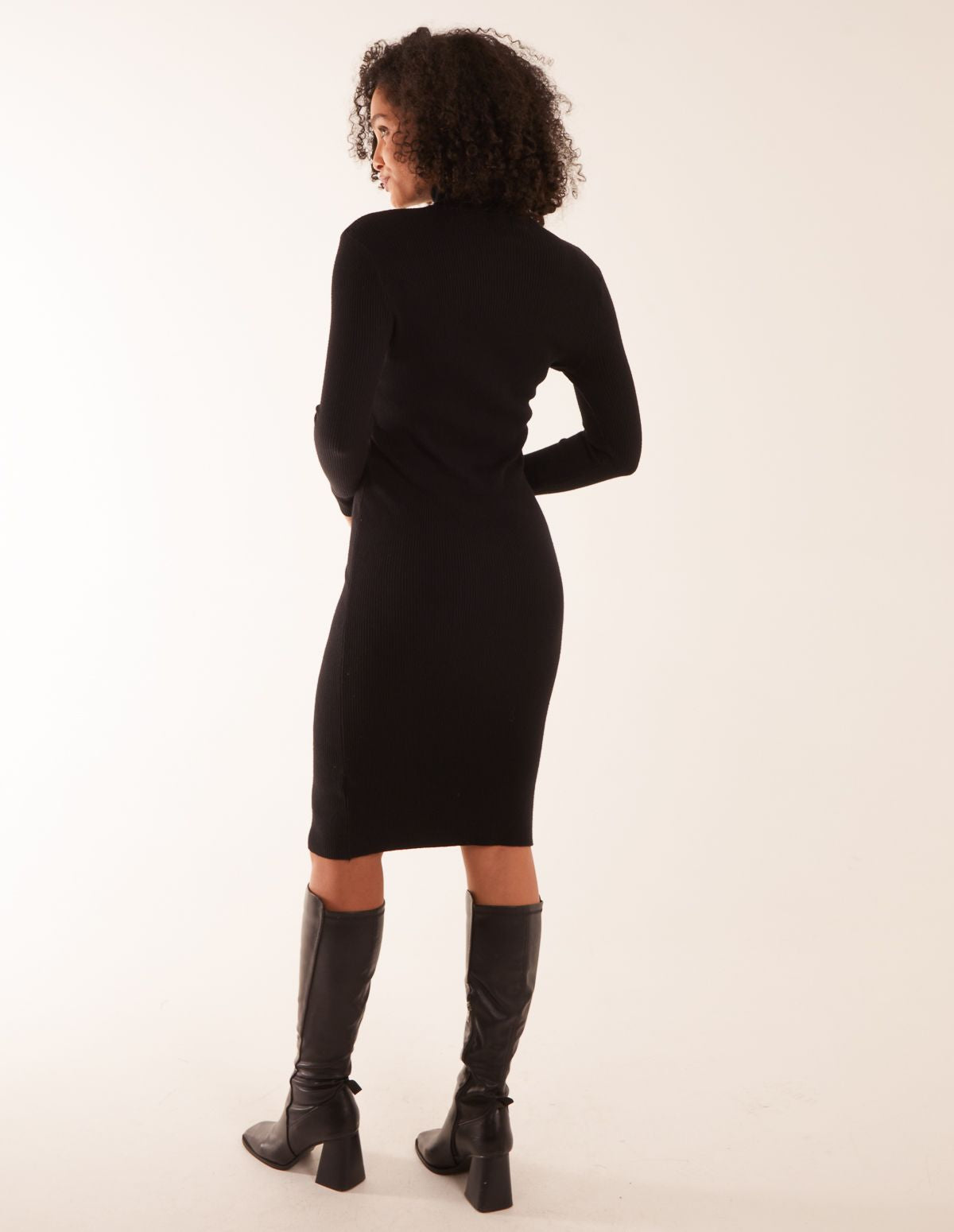 Ribbed Roll Neck Midi Dress