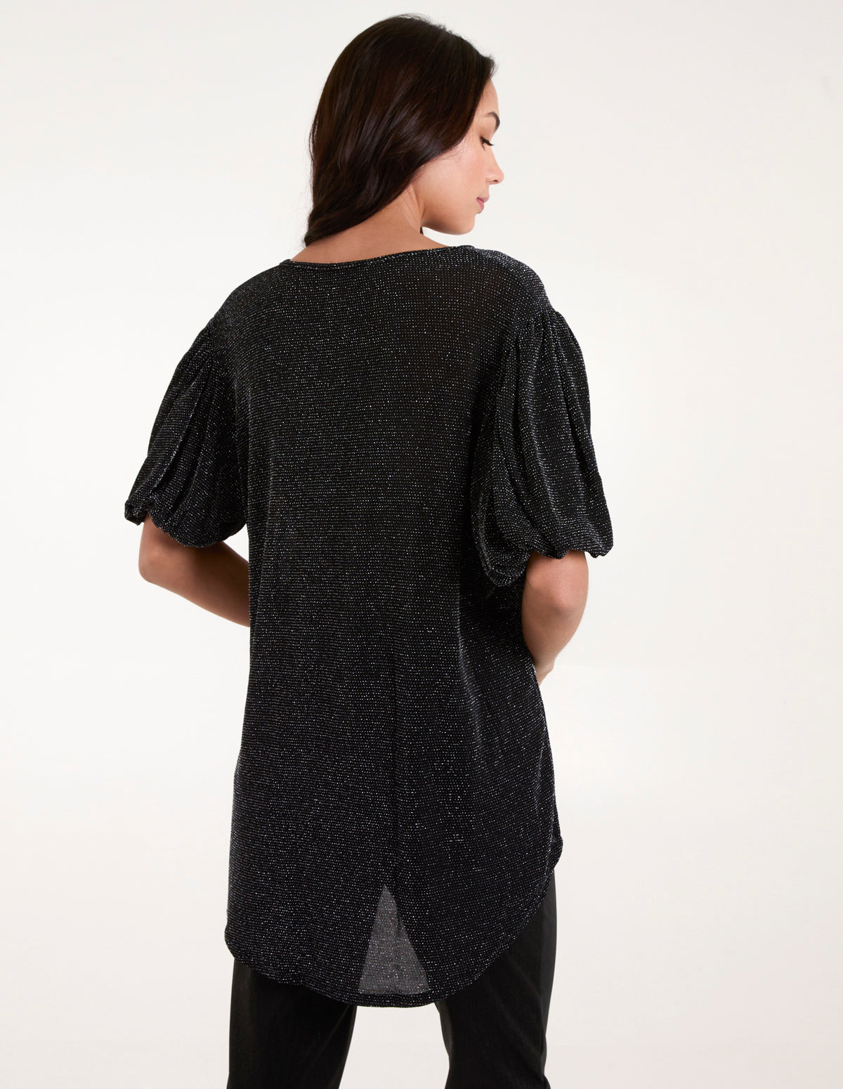 Bubble Sleeve Metallic High Low Top