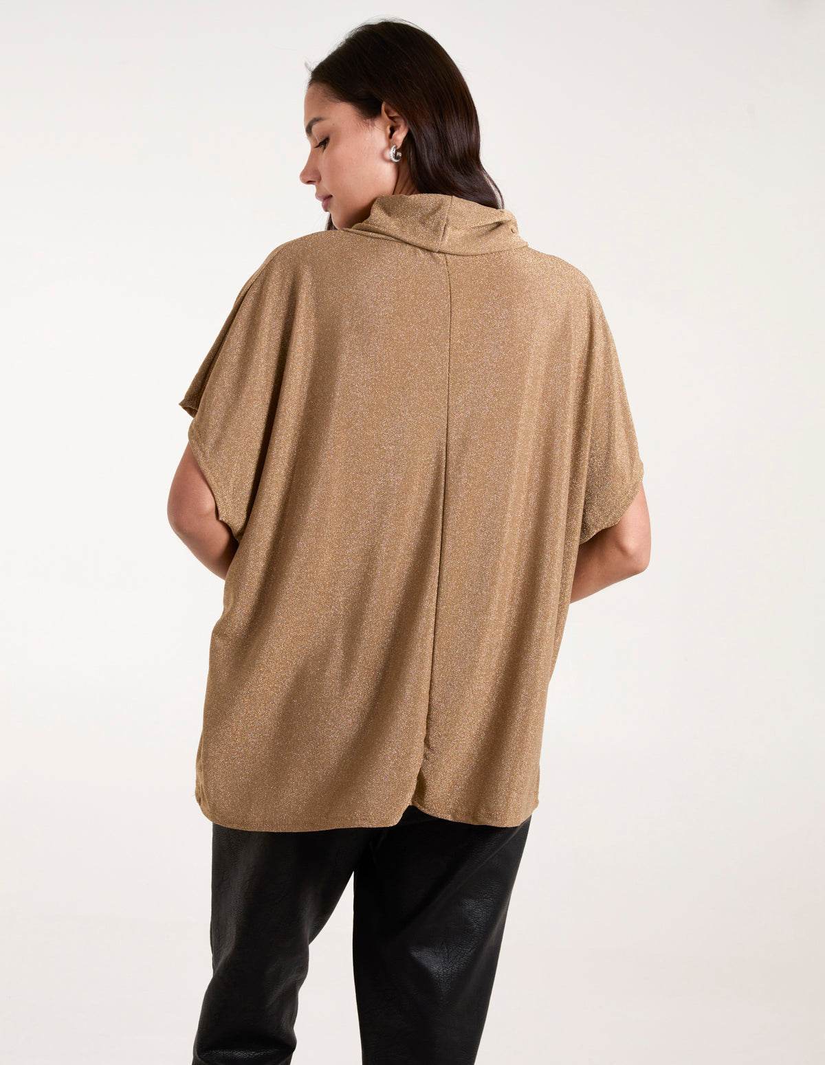 Roll Neck Oversize Metallic Top