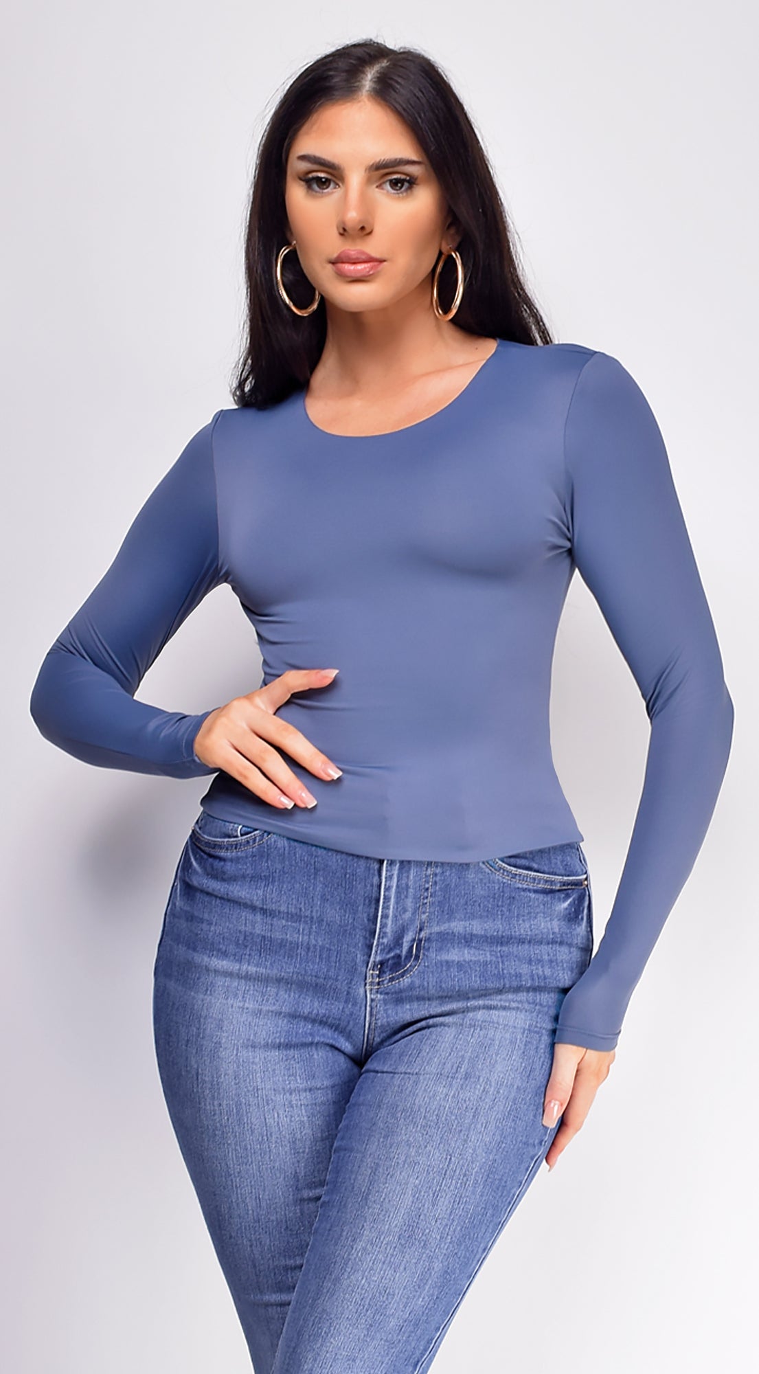 Nora Basic Long Sleeve Top - Blue