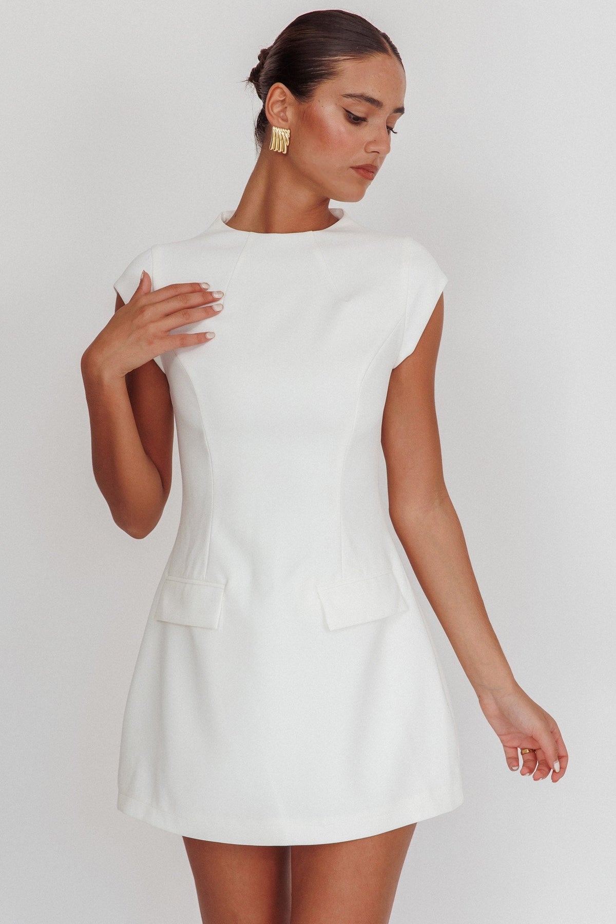 Aristos Cap Sleeve Mini Dress Off White
