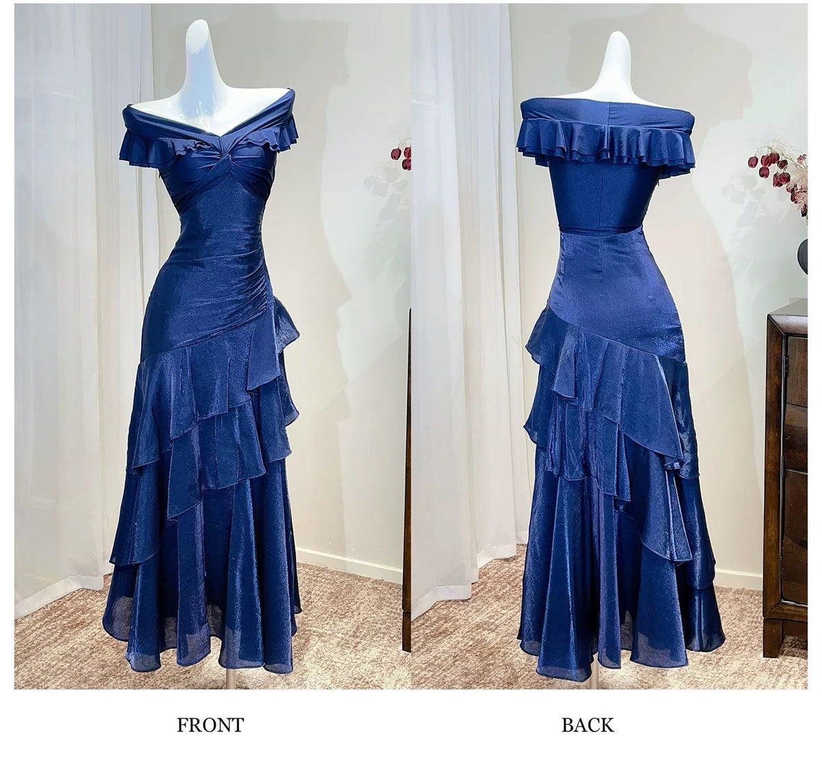 Classy Mermaid Off The Shoulder Royal Blue With Short Sleeves Long Party Gowns Prom Dresses N2050