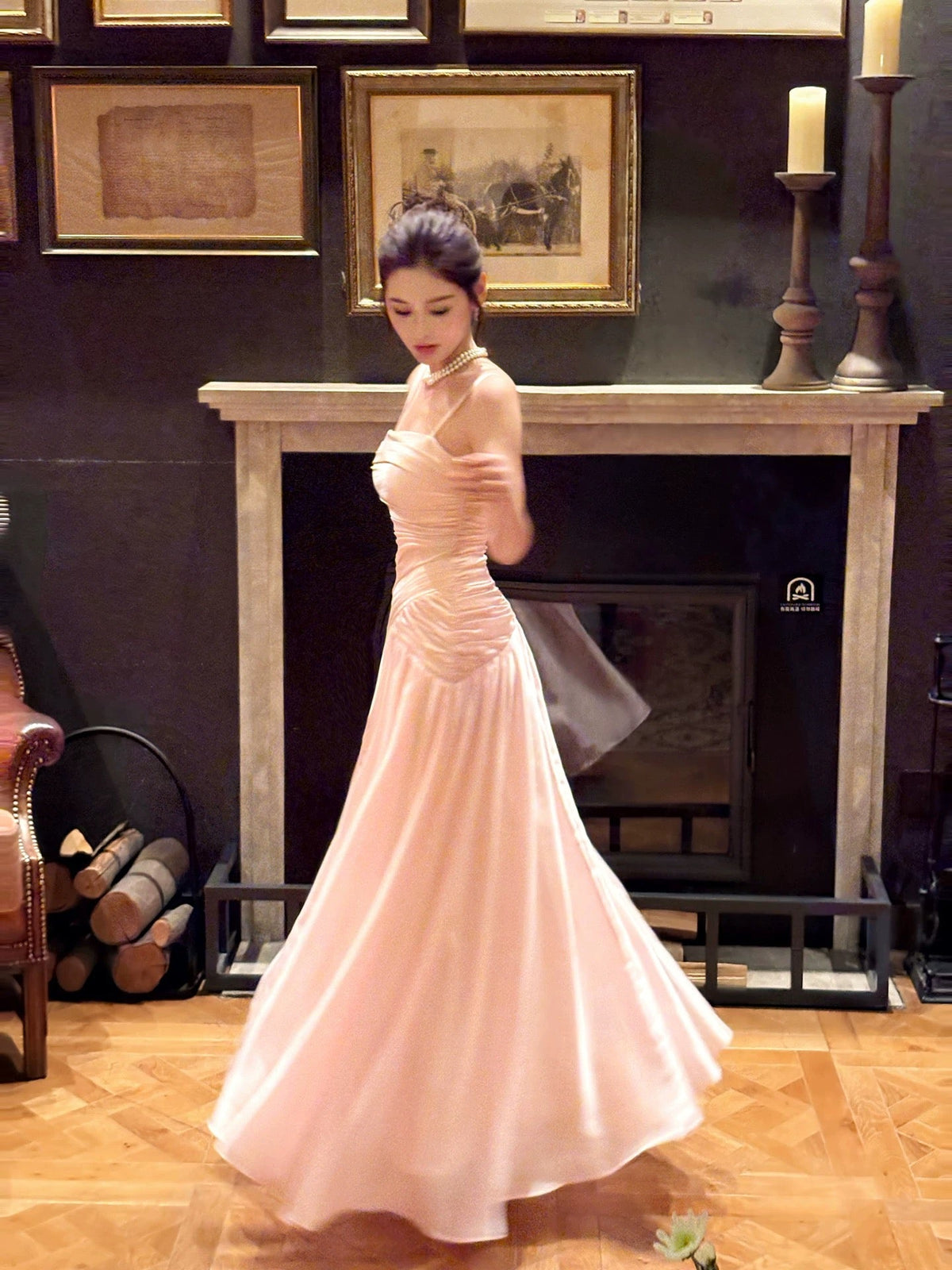 Modest French Style Mermaid Spaghetti Straps Pink Fashion Women Long Formal Outfits Prom Dresses N2074