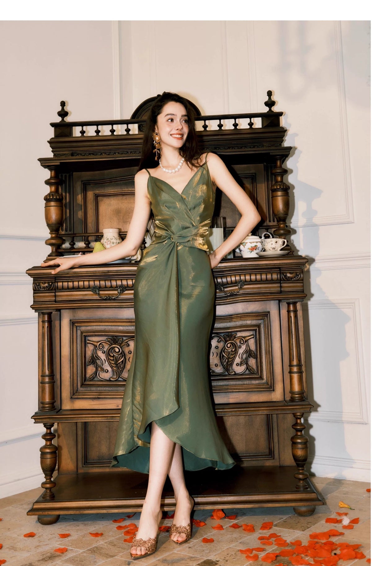 Classy Sheath Spaghetti Strap Green For Women Girls Teens Prom Dresses N2178