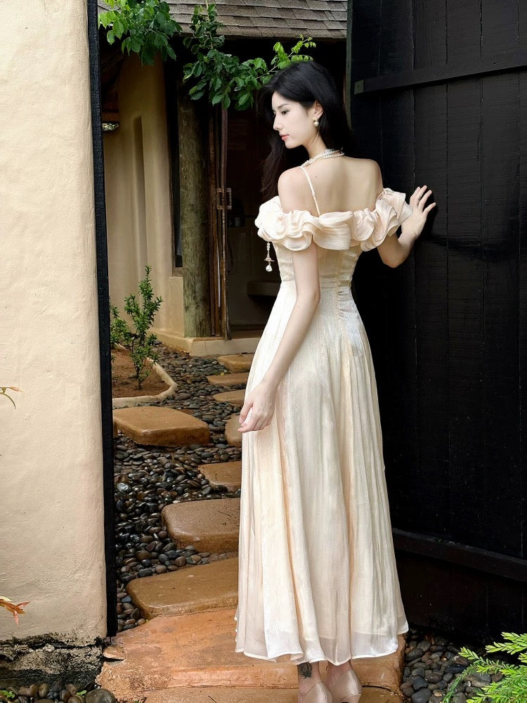 Classy A Line Spaghetti Strap Pink Off The Shoulder Long For Women Girls Teens Prom Dresses N2220