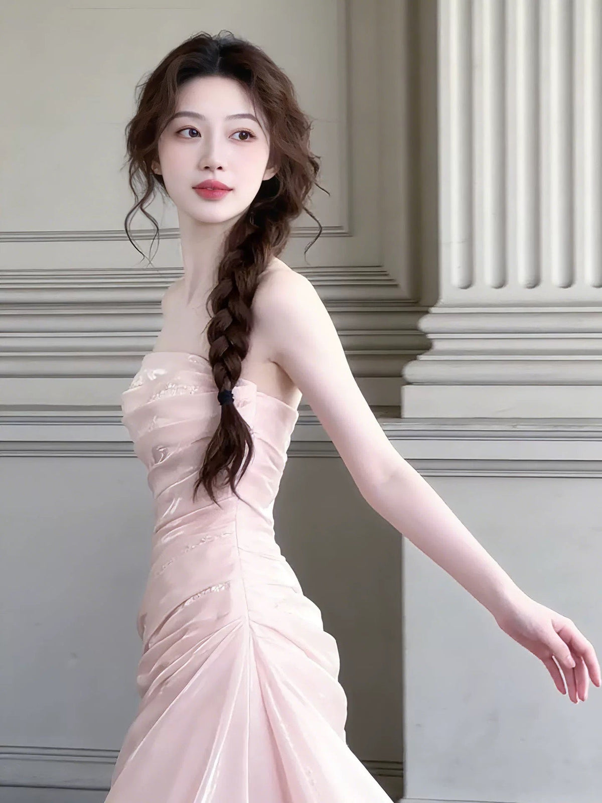 Cute Mermaid Strapless Pink With Ruffles For High Schools Teens Prom Dresses Long Graduation Dress N1669