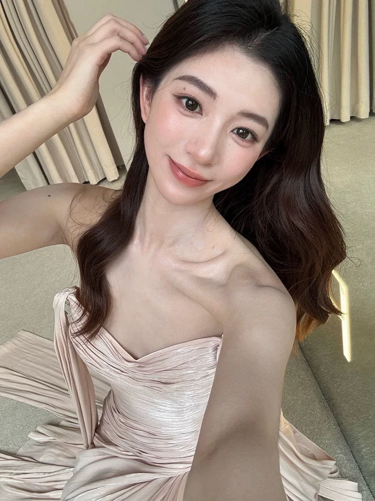 Vintage Mermaid Cowl Neck Pink With Ruffles For High Schools Teens Prom Dresses Graduation Dress N1678