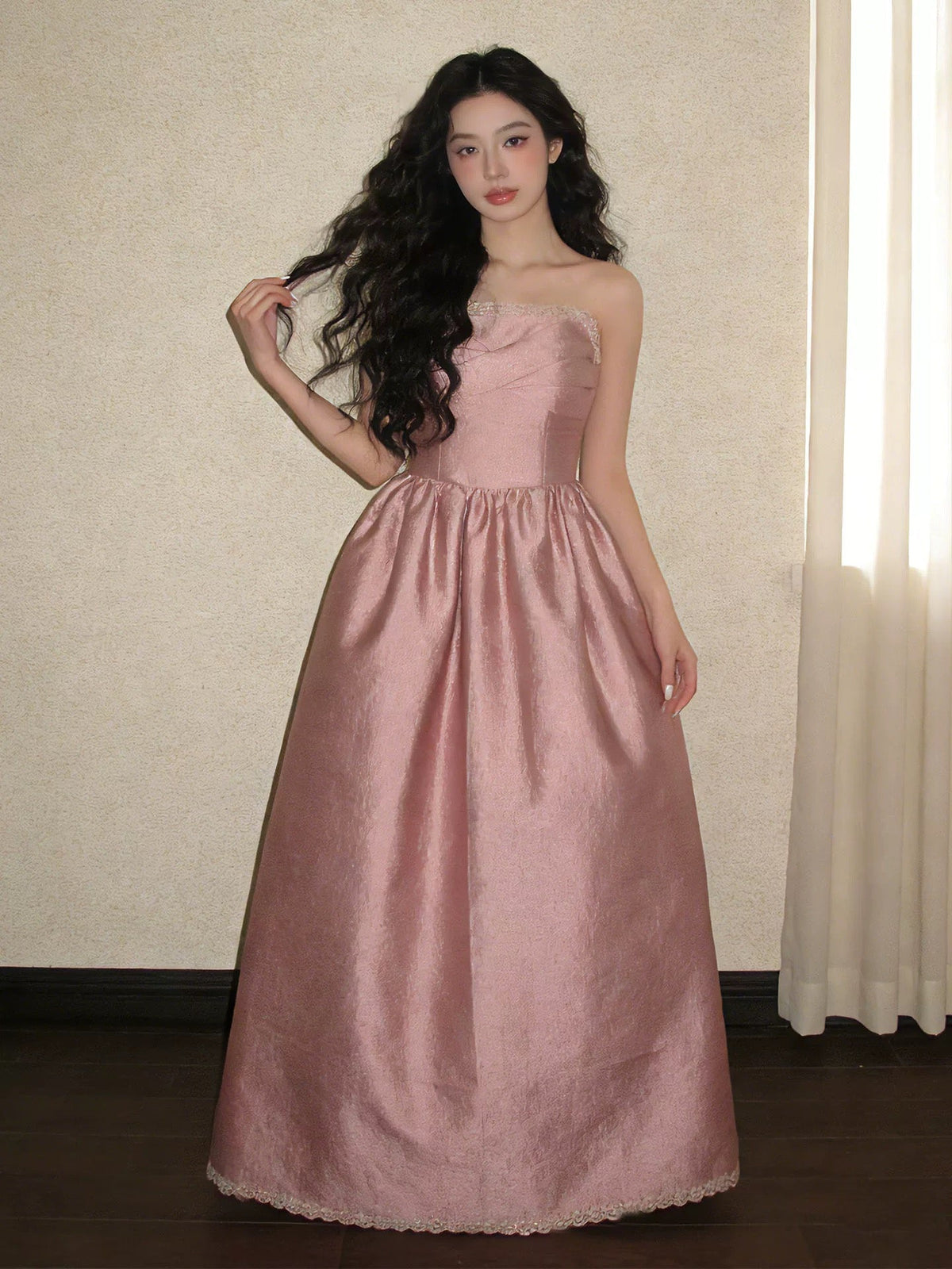 Beautiful Ball Gown Strapless Pink With Ruffles For High Schools Teens Prom Dresses Graduation Dress N1684