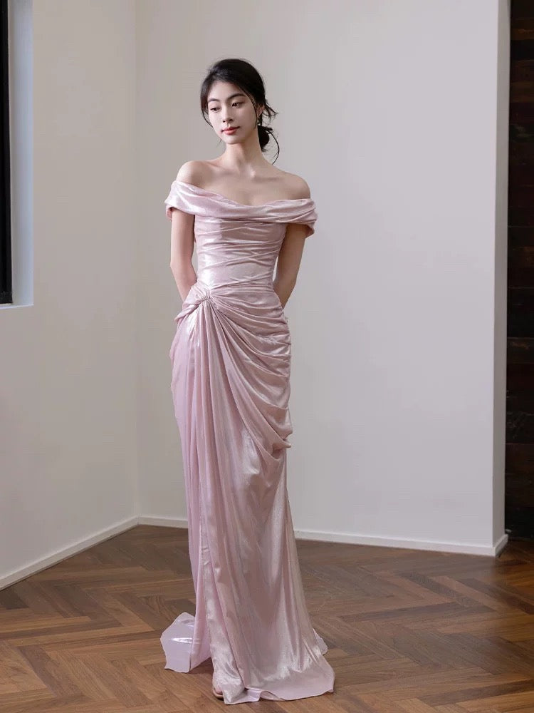 Charming Prom Dresses Mermaid Off The Shoulder Pink Long Formal Evening Dress N3940