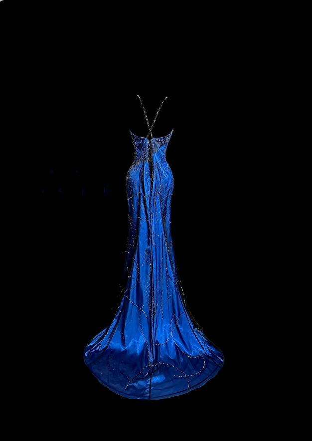 Unique Prom Dresses Mermaid Spaghetti Strap Royal Blue Sleeveless With Beading Semi Formal Evening Dress N3793
