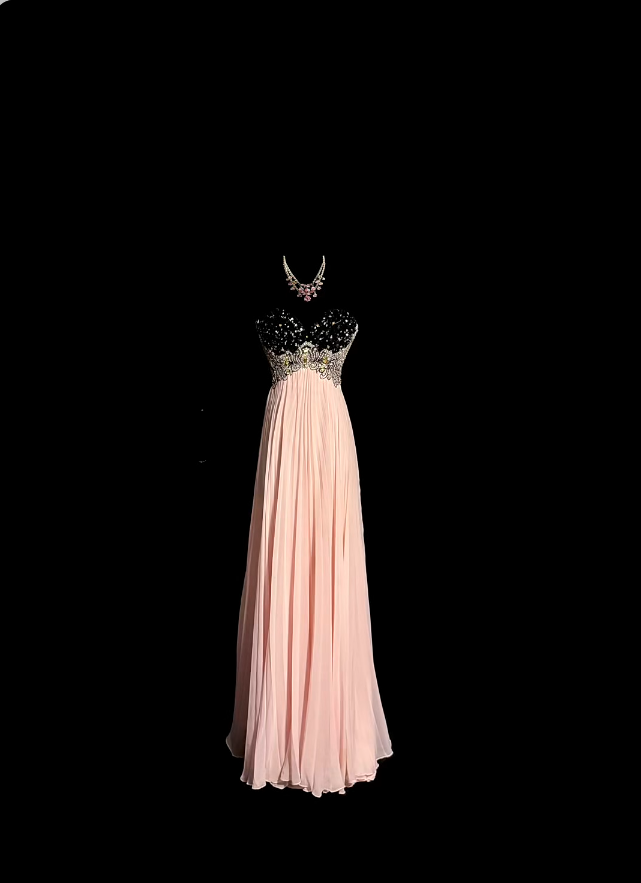 Elegant Prom Dresses A line Sweetheart Chiffon Pink With Lace Sleeveless Formal Evening Outfits N3791