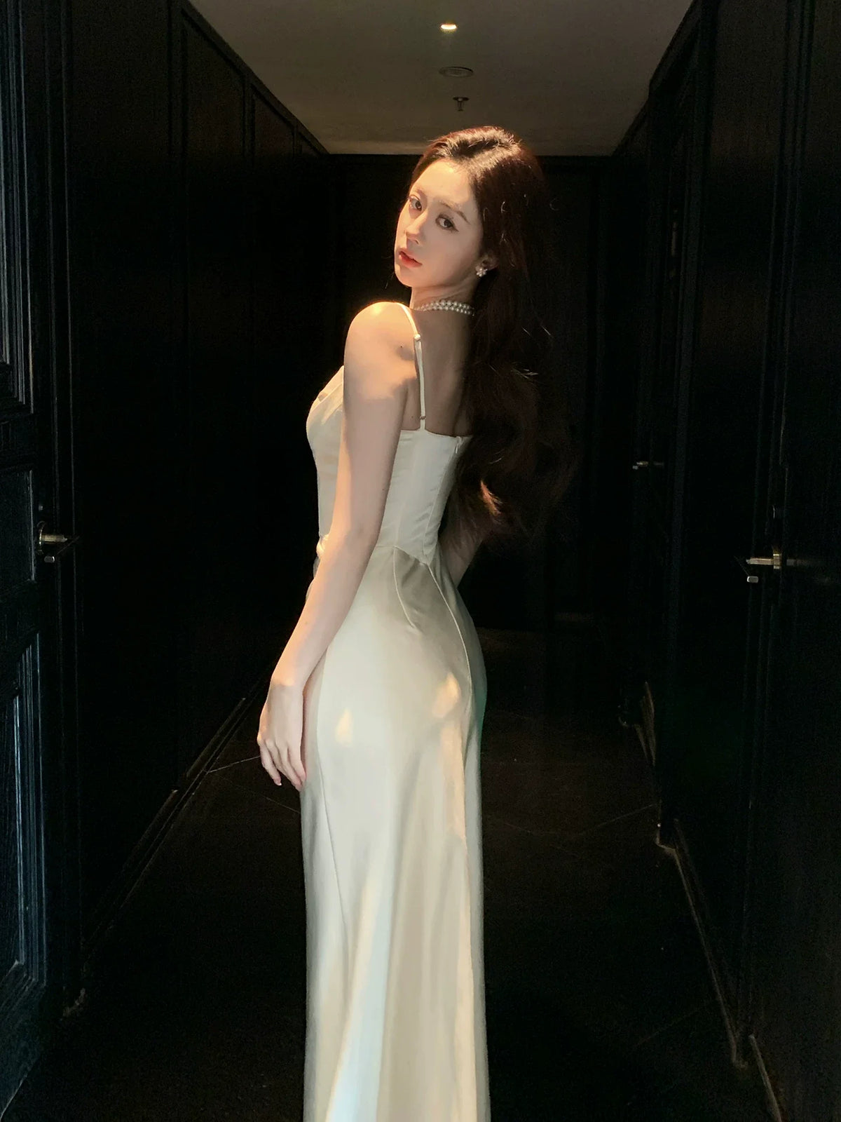 Elegant Mermaid Spaghetti Straps Ivory Satin Ankle Length Prom Dresses 17th Nigh Party Birthday Outfits AB2457