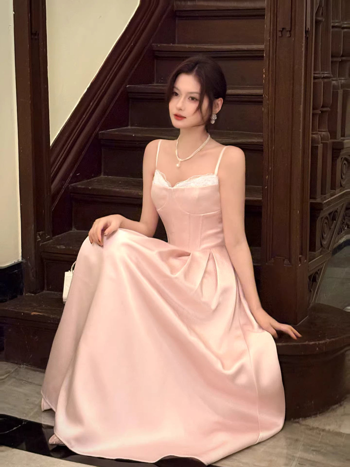 Elegant A Line Spaghetti Straps Pink Satin Ankle Length Prom Dresses 17th Nigh Party Birthday Outfits AB2497