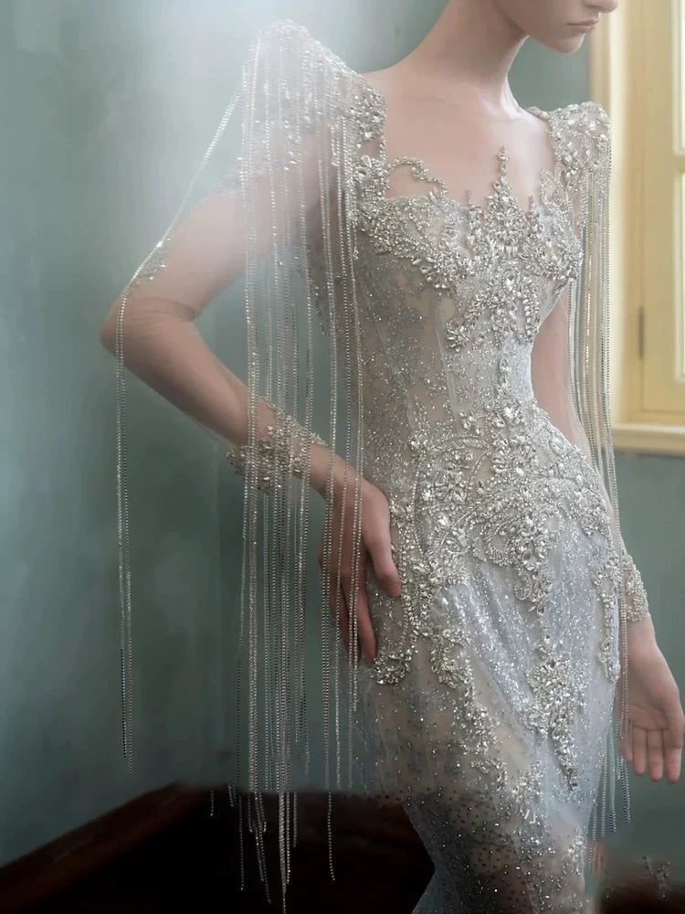 Sparkly Mermaid Sweetheart Sequins With Beads Long Sleeves Prom Dresses Inspiration Long Party Night Gowns 20th Birthday Outfits AB2303