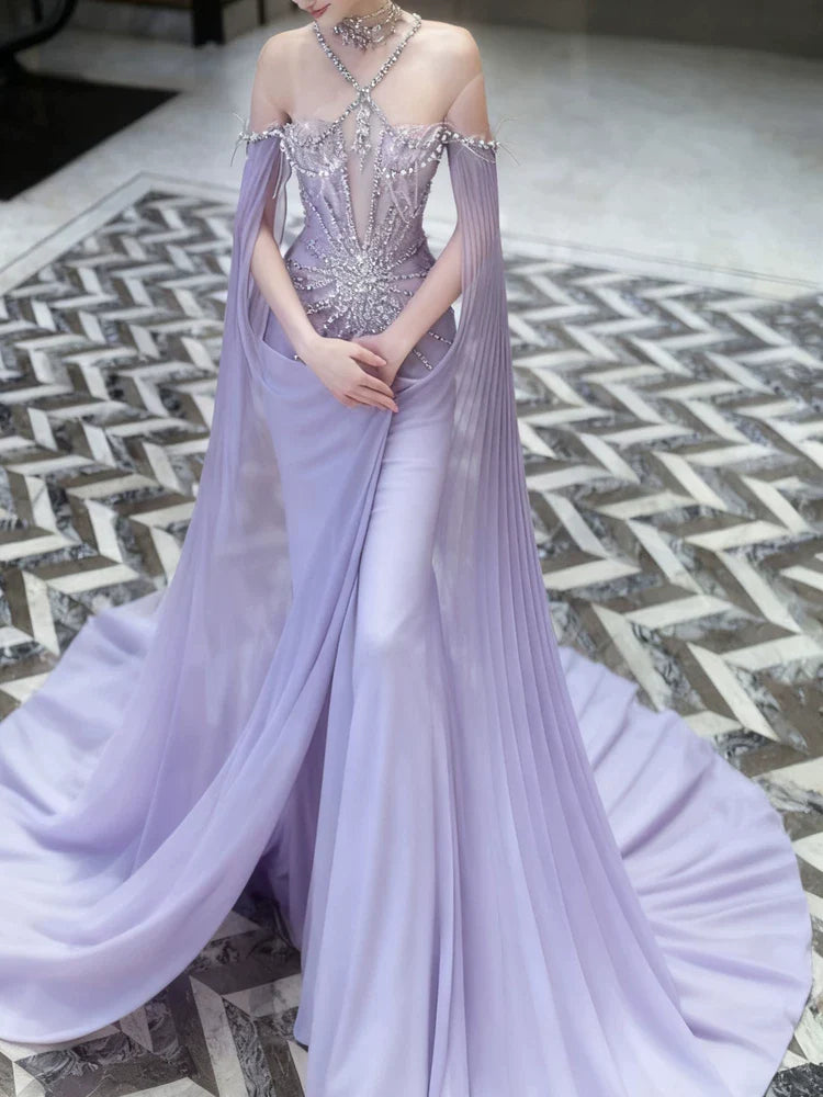 Sparkly Mermaid Halter Lilac Sequins Prom Dresses Inspiration Long Party Night Gowns 20th Birthday Outfits AB2295