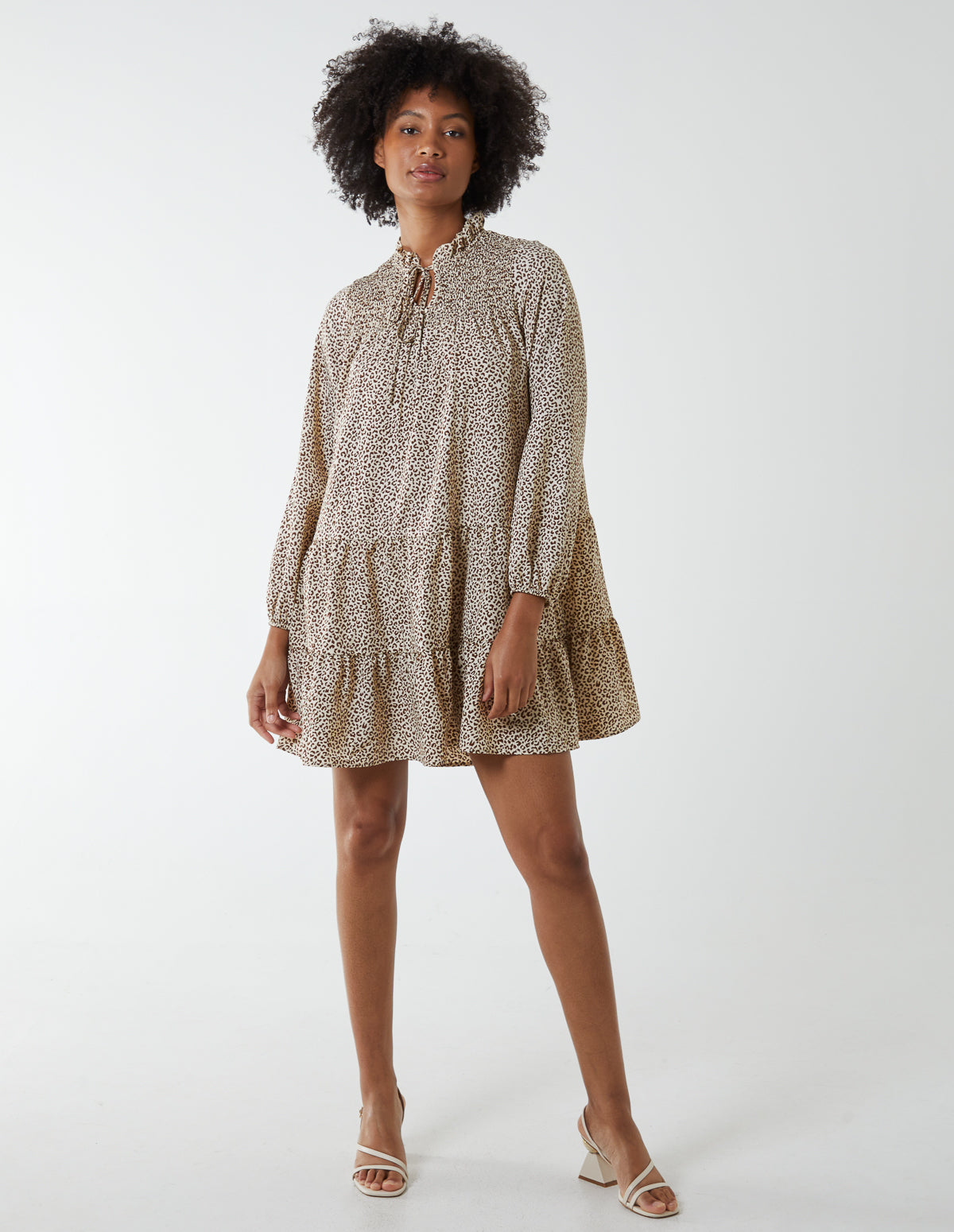 Shirred Cheetah Smock Dress