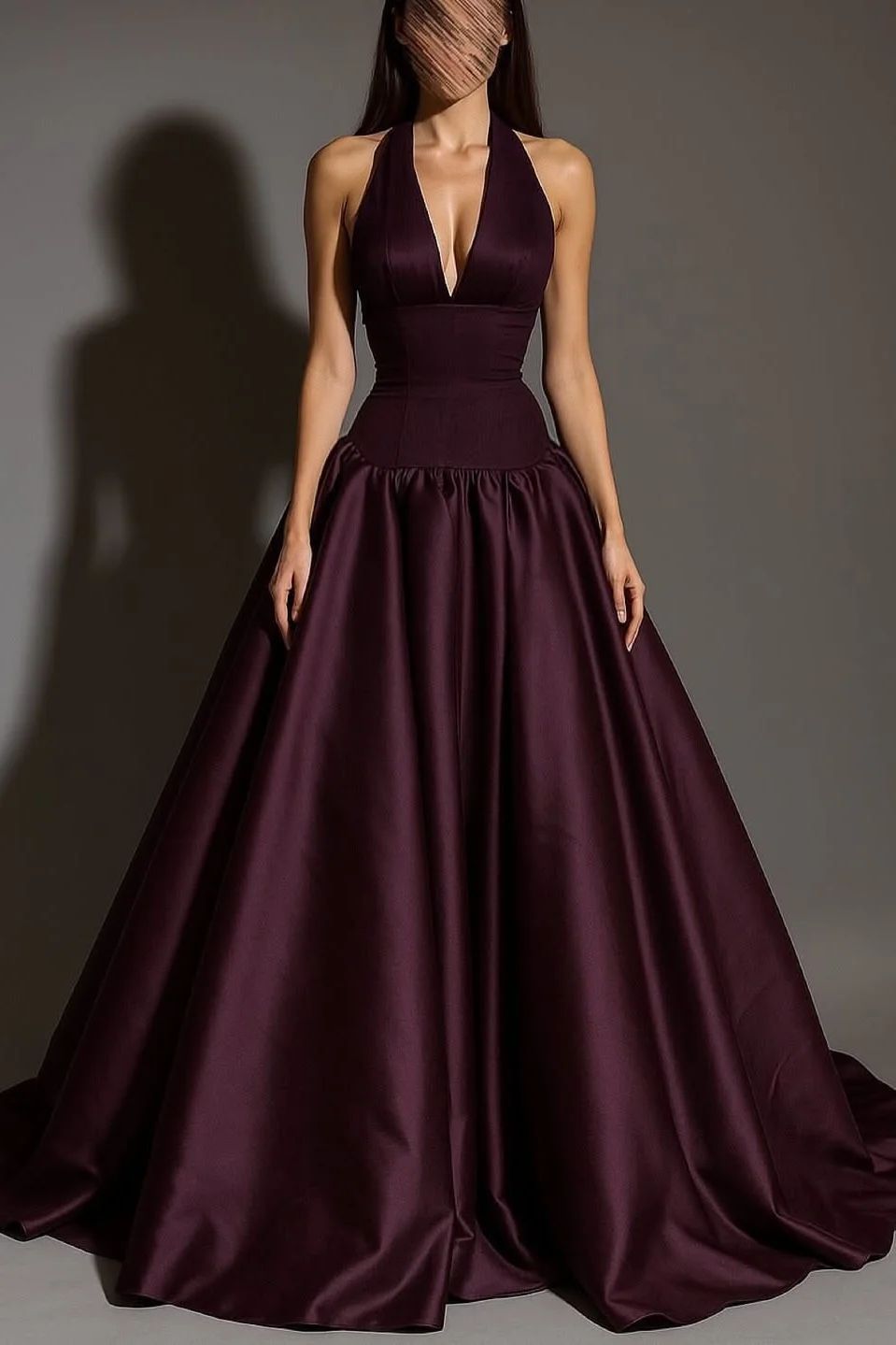 Sexy Sleeveless Halter Straps A-Line Deep V-Neck Long Prom Dress For Women Girls Teens N2340