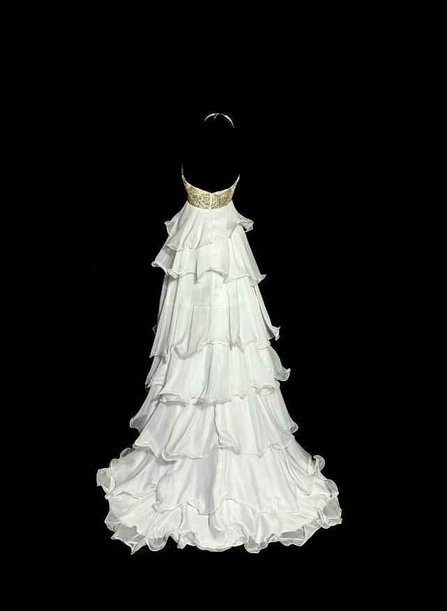 Charming Prom Dresses High Low White Strapless With Ruffled Beading Long Evening Outfits N3425