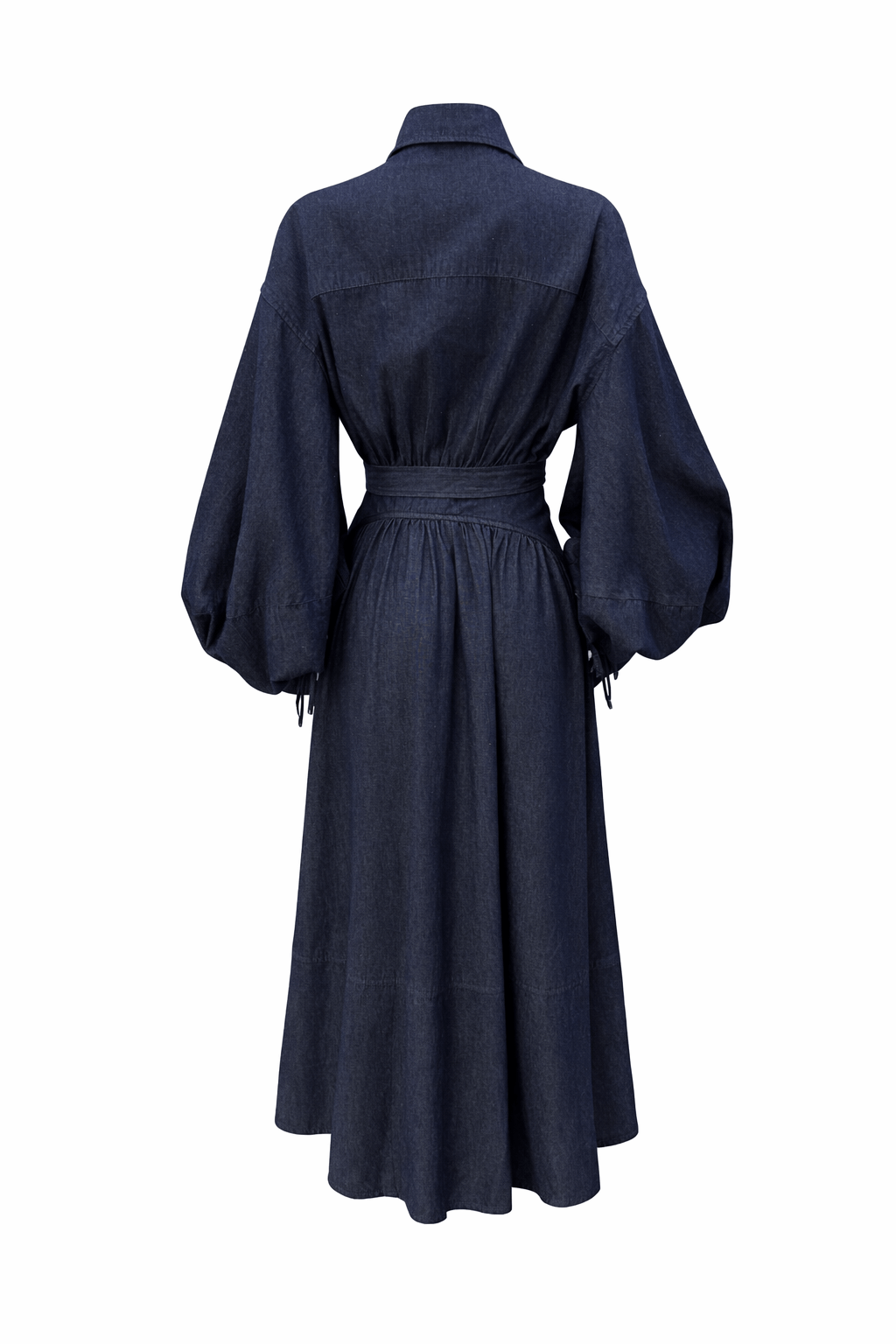 Luzie Waist Tie Denim Maxi Dress - navy