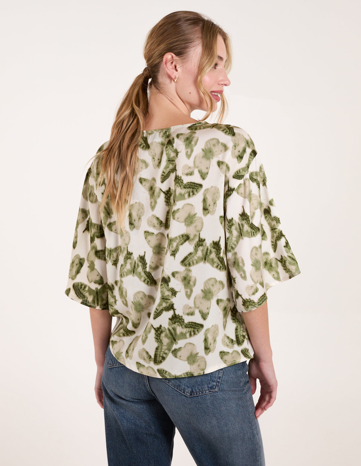 Tie Front Watercolour Butterfly Printed Top
