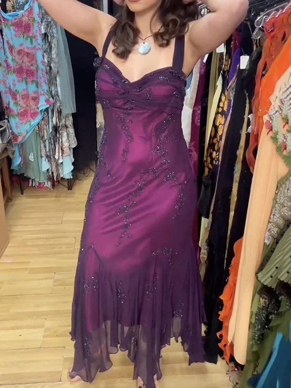 Beautiful Fairytale Sheath Long Prom Dresses Grape Chiffon Party Dresses N1779