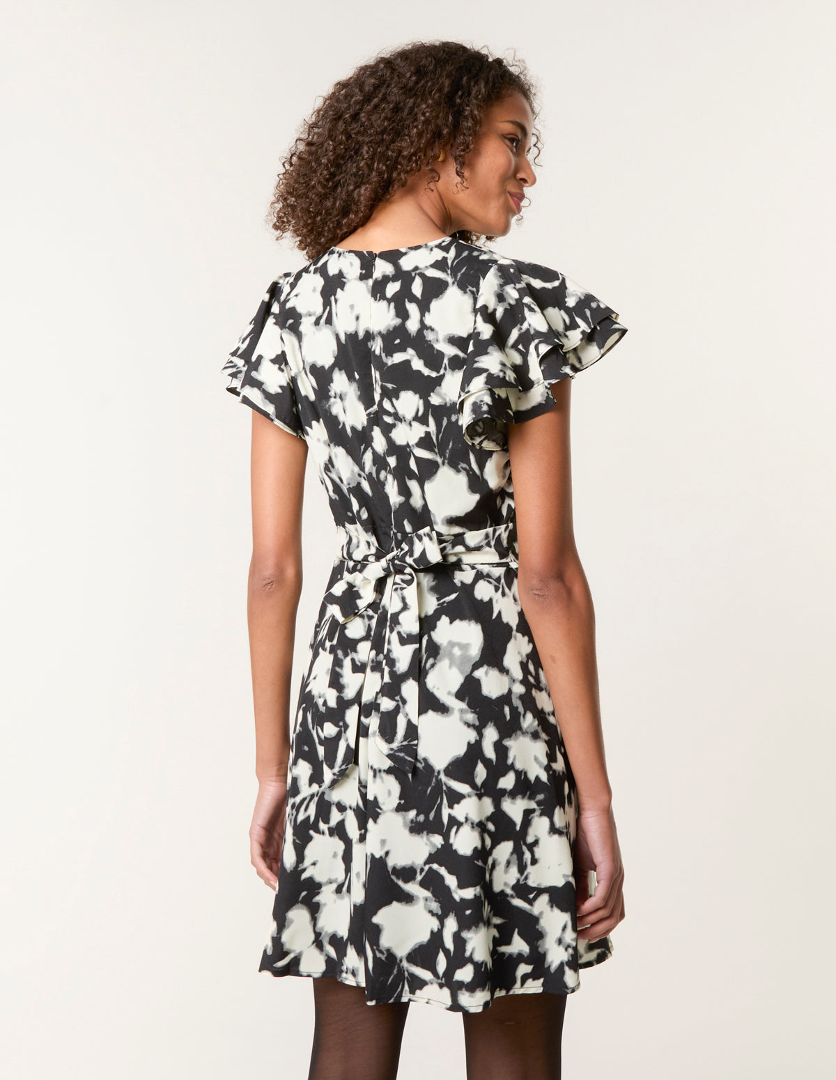 Printed Frill Sleeve Mini Dress