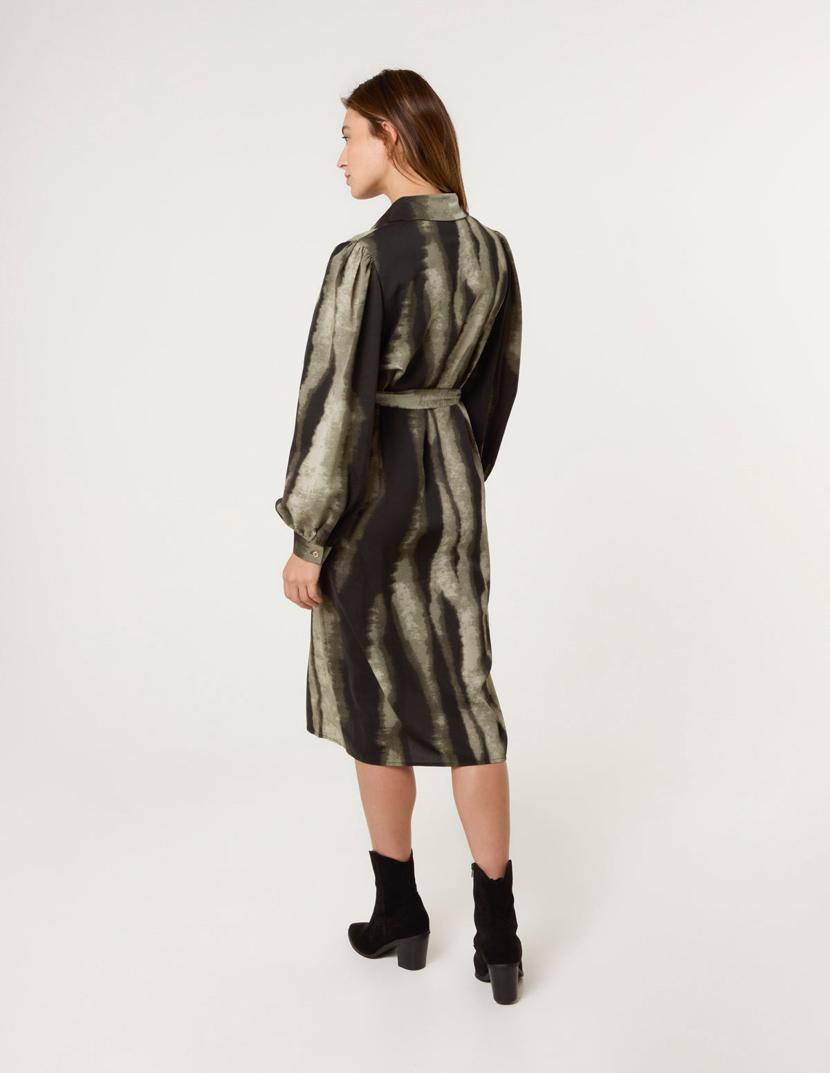 Printed Puff Sleeve Button Through Midi Dress