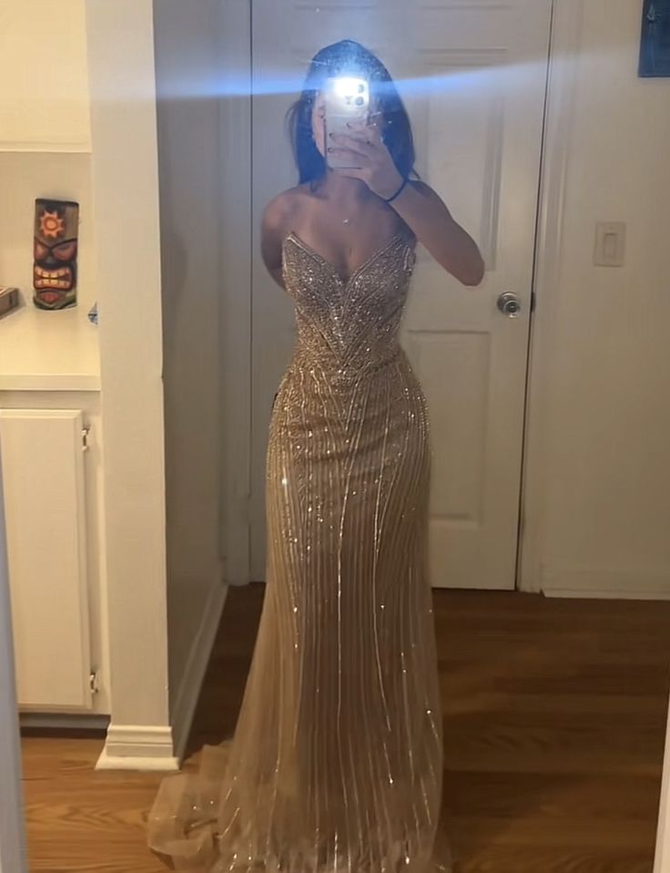 Sparkly Mermaid Sweetheart Champagne Sequin With Crystals For High Schools Teens Prom Dresses Long Graduation Dress N1664